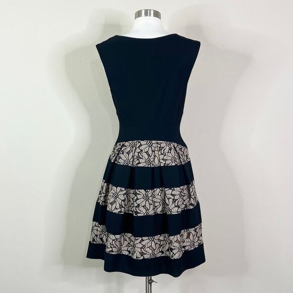 Anthropologie | Eva Franco Lace Panel Black Cream Fit Flare Floral Party Dress 6 - Picture 6 of 11